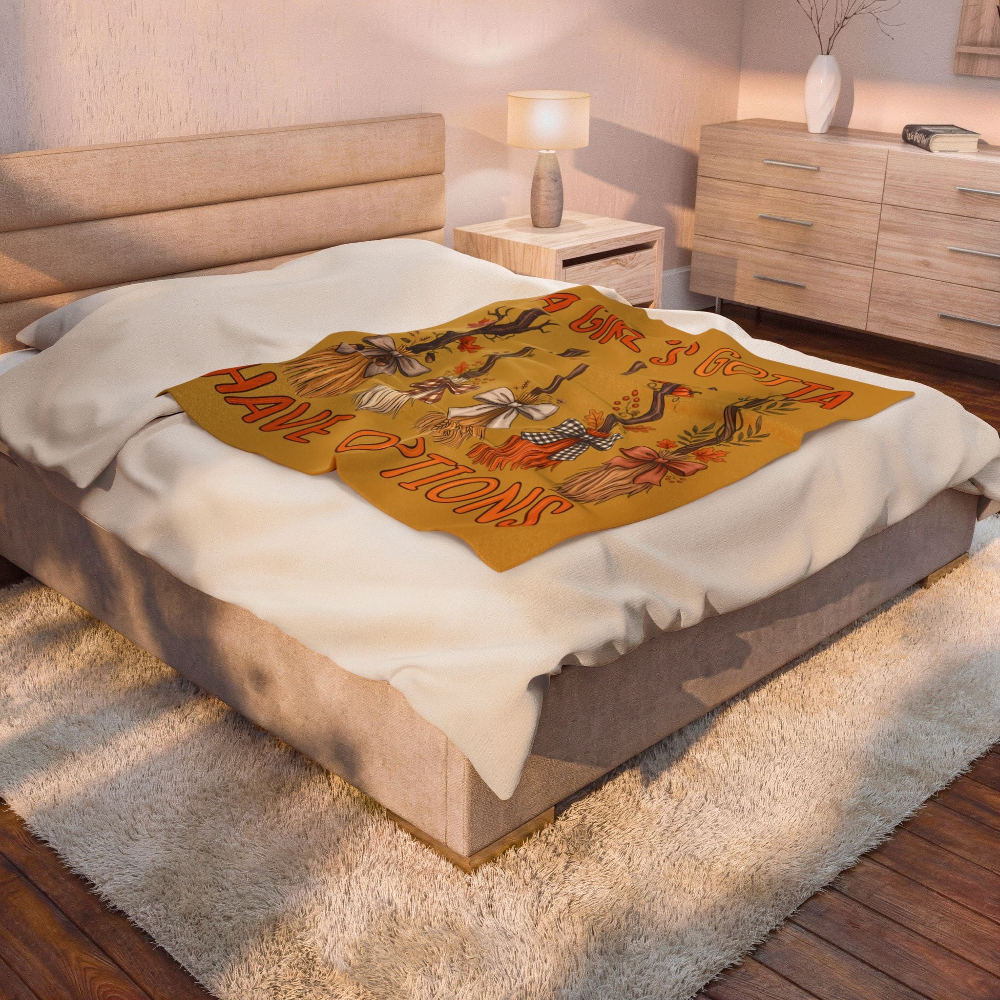 Fall brooms, cozy blanket