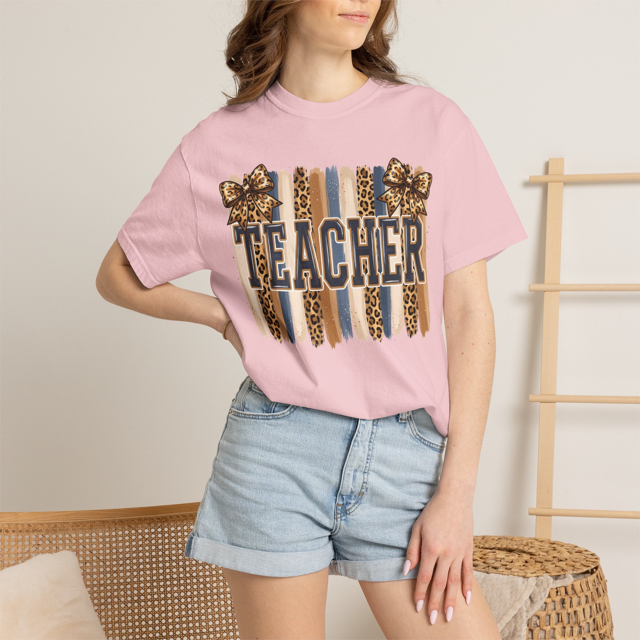 Teacher Leopard Print Striped T-Shirt