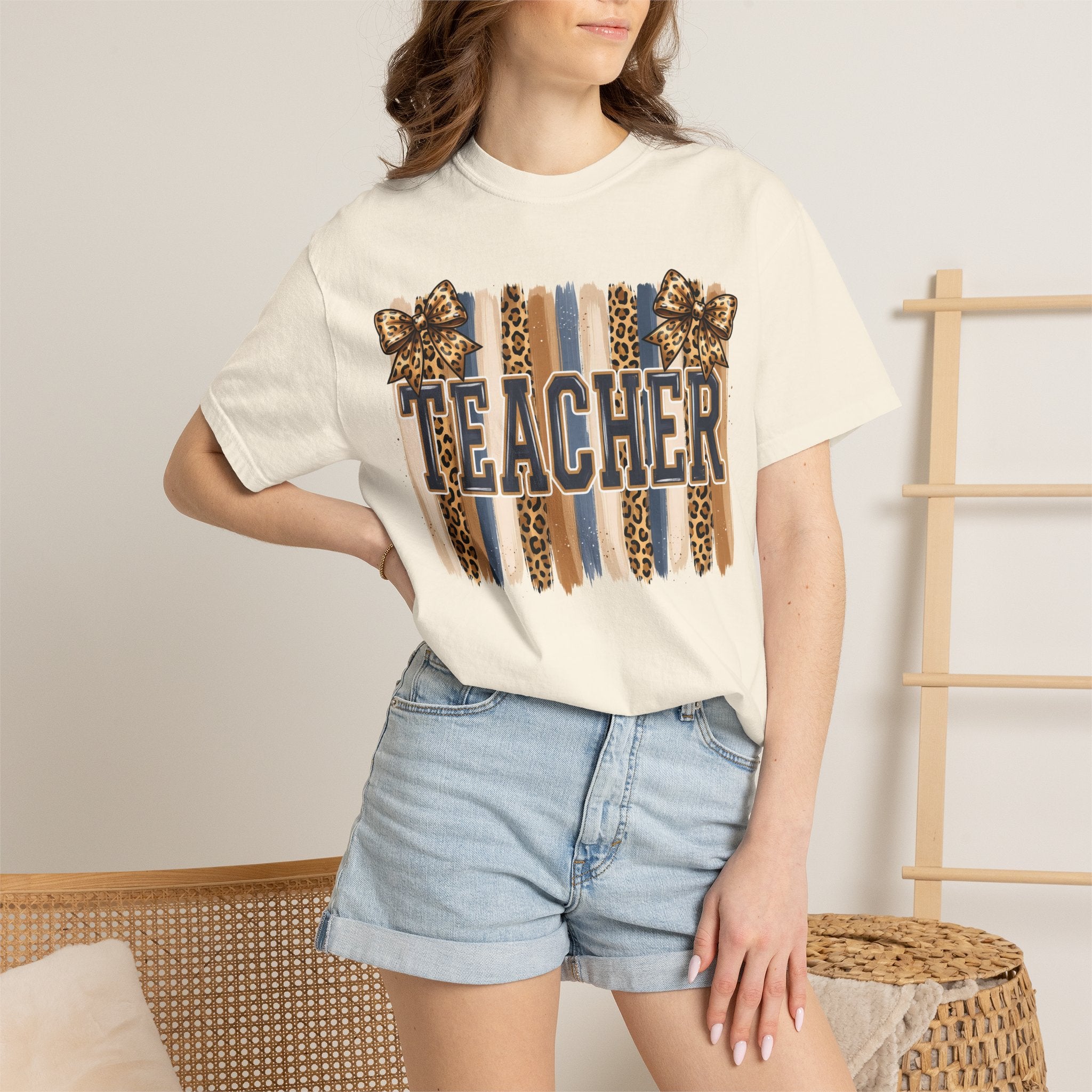 Teacher Leopard Print Striped T-Shirt