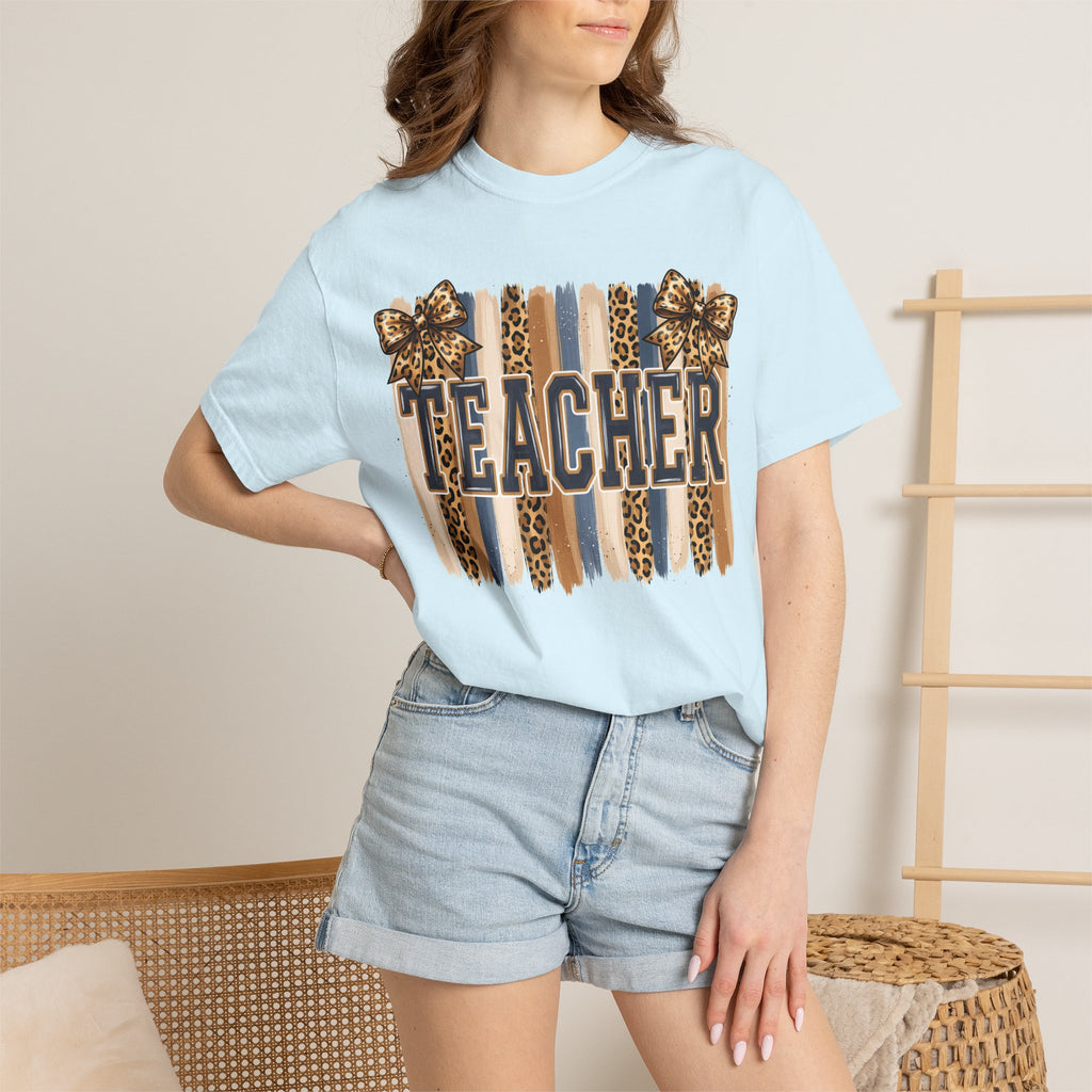 Teacher Leopard Print Striped T-Shirt