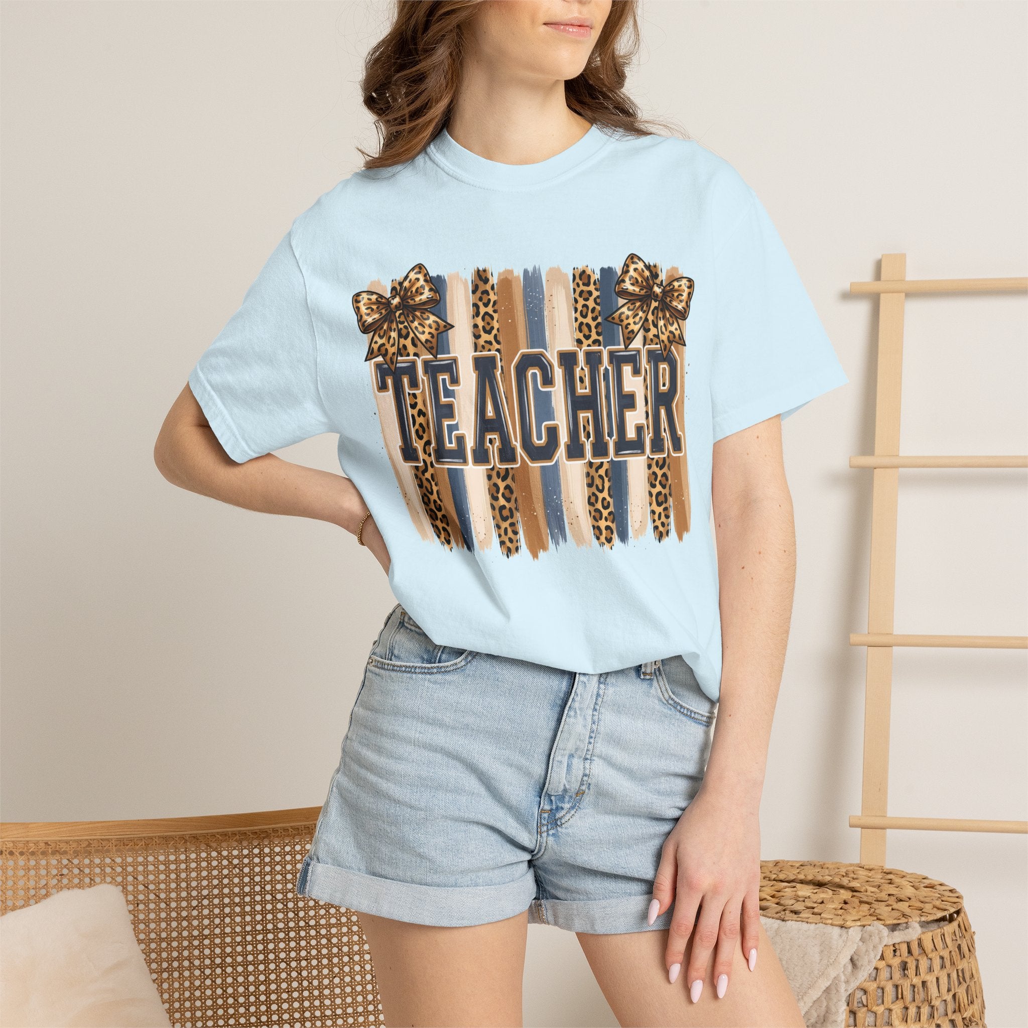 Teacher Leopard Print Striped T-Shirt