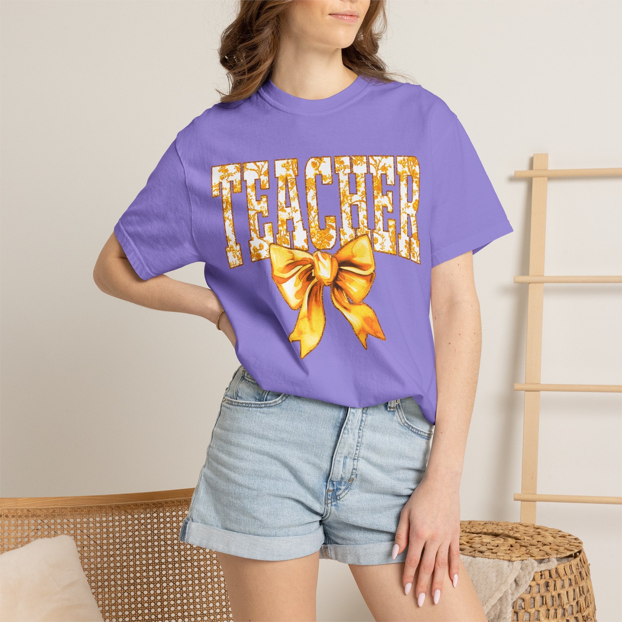 Yellow floral teacher T-shirt