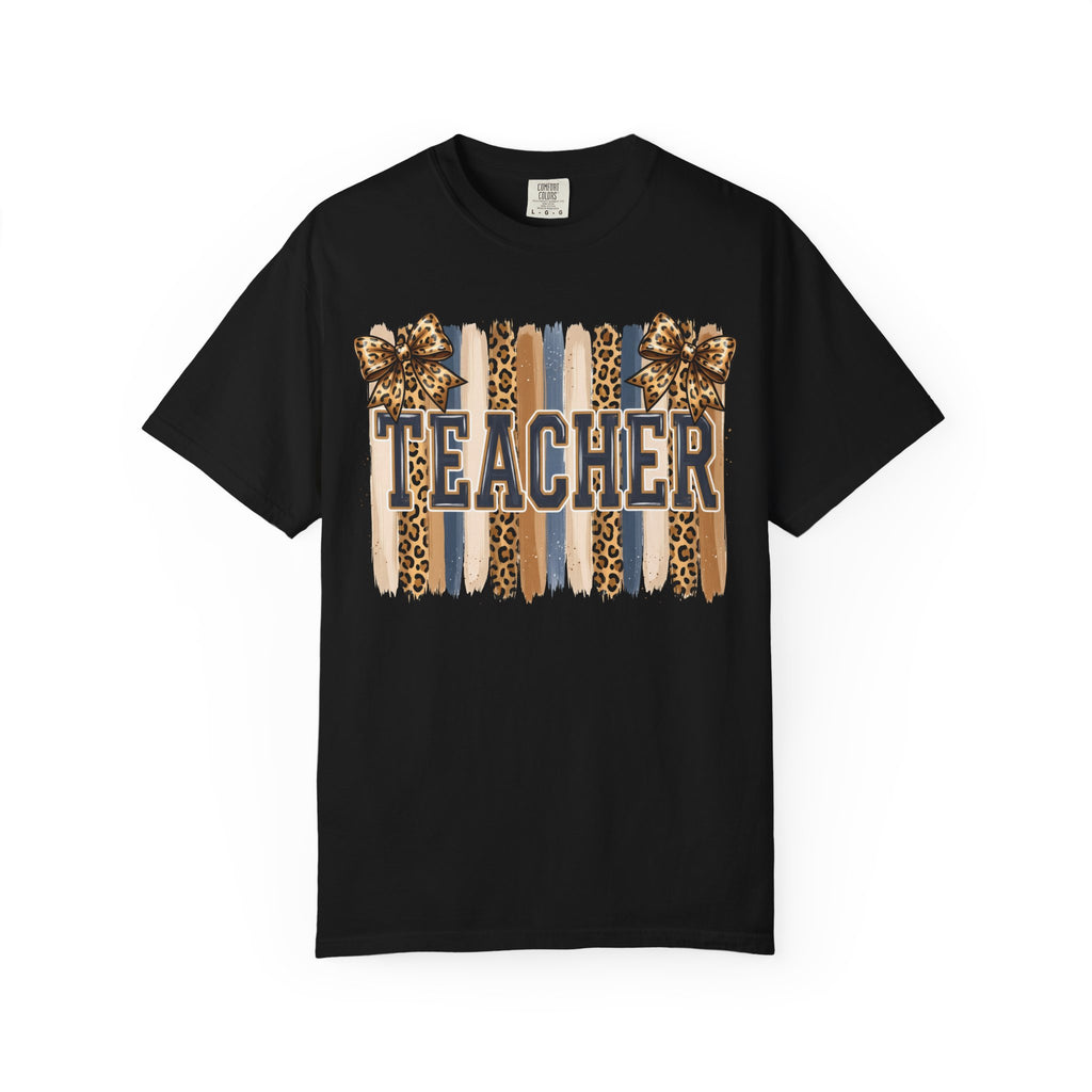 Teacher Leopard Print Striped T-Shirt