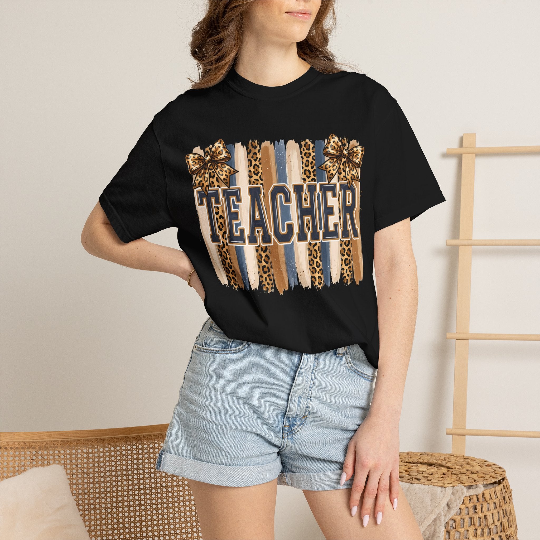 Teacher Leopard Print Striped T-Shirt
