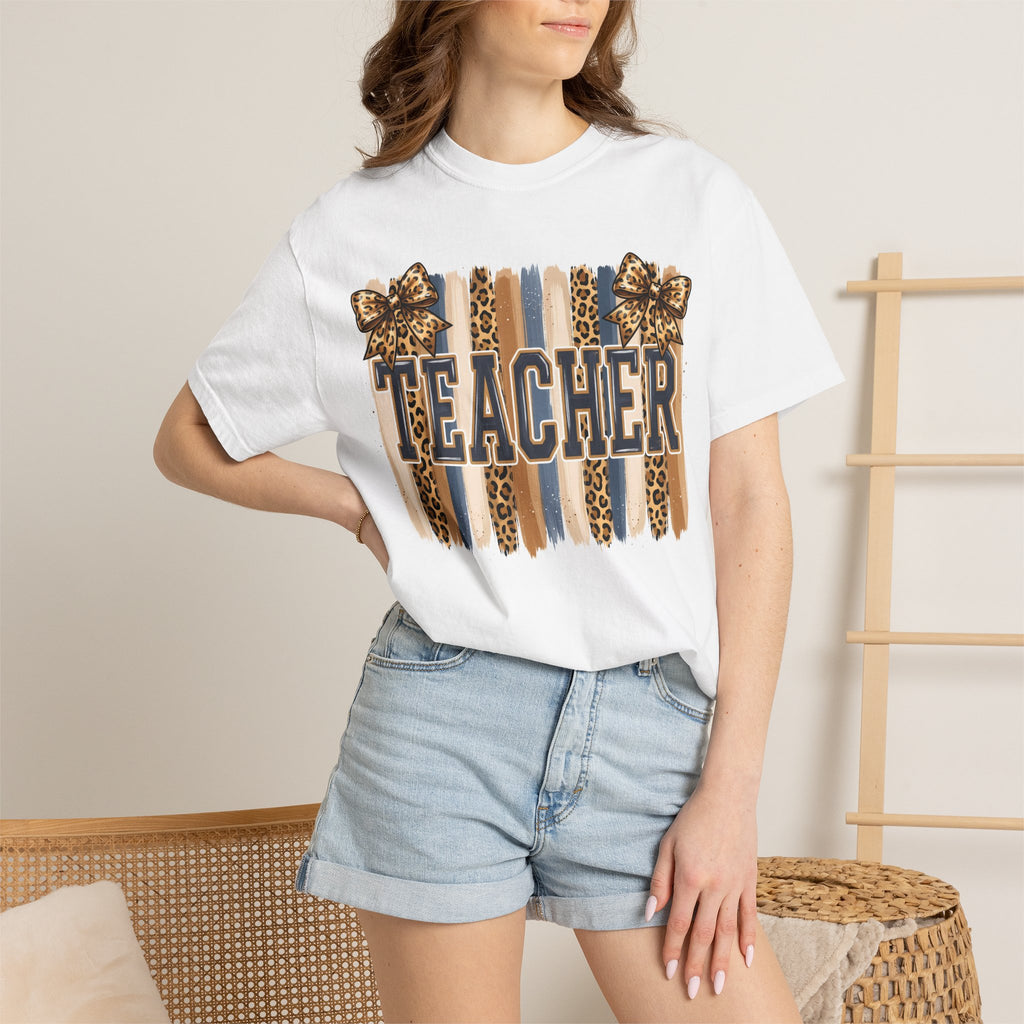 Teacher Leopard Print Striped T-Shirt