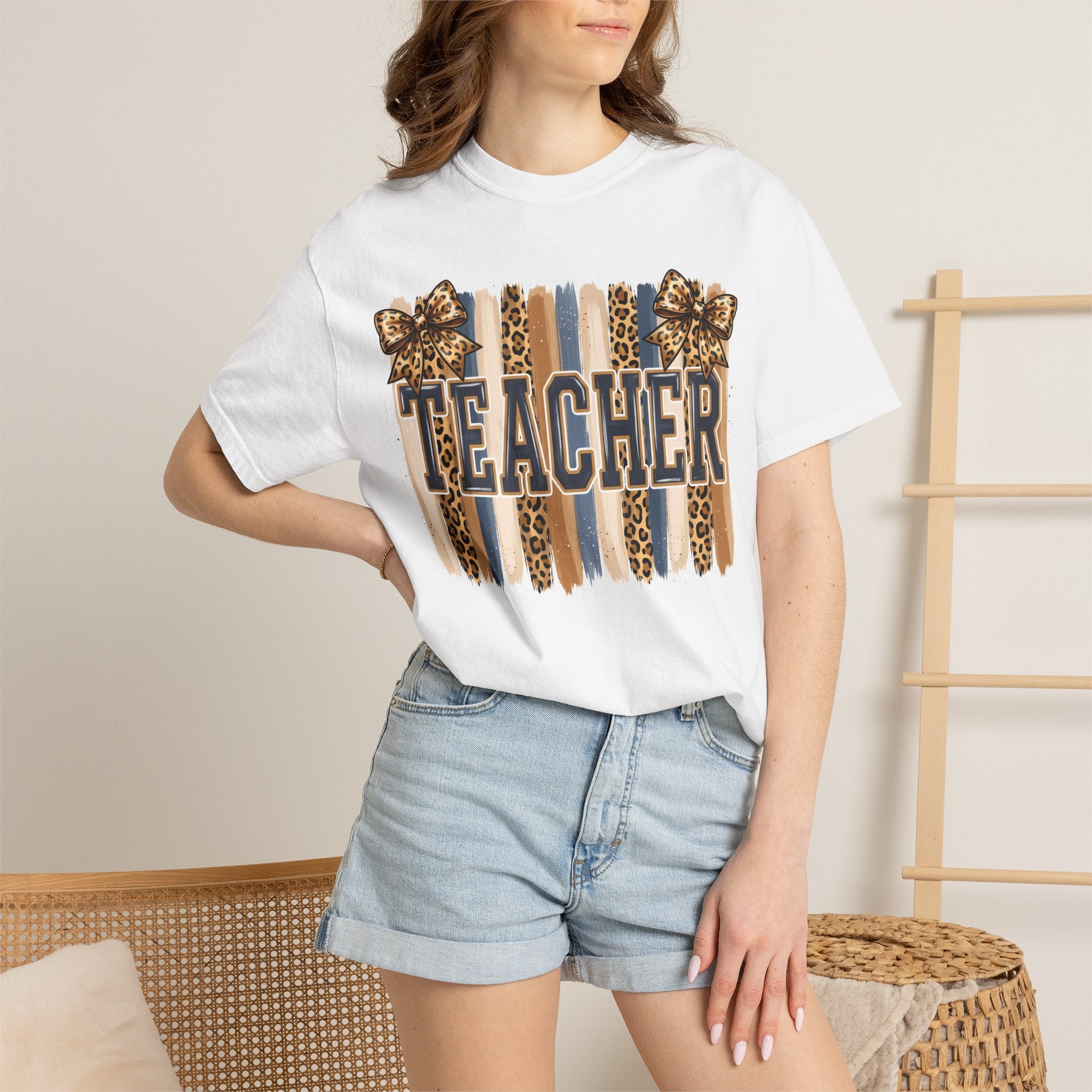 Teacher Leopard Print Striped T-Shirt